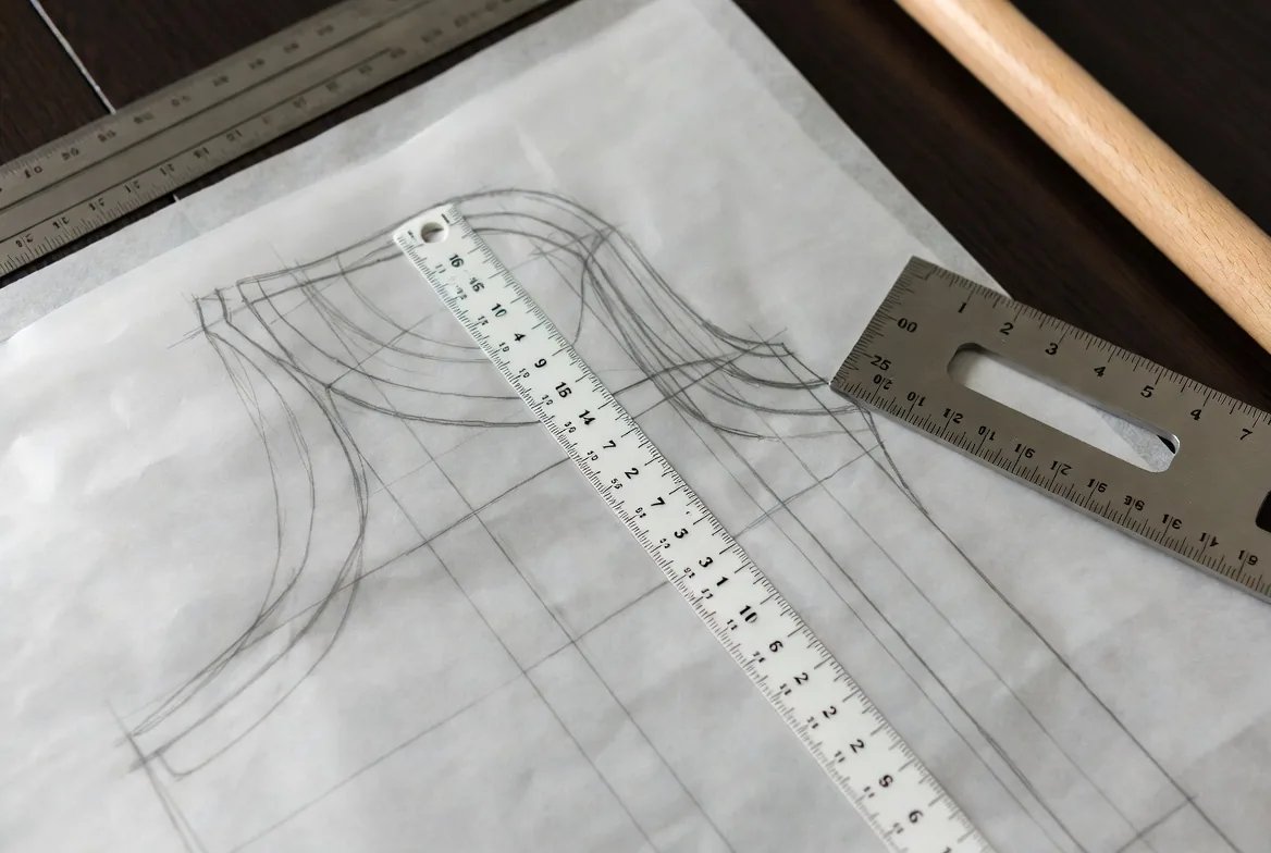 Righelli e strumenti tecnici su carta da lucido